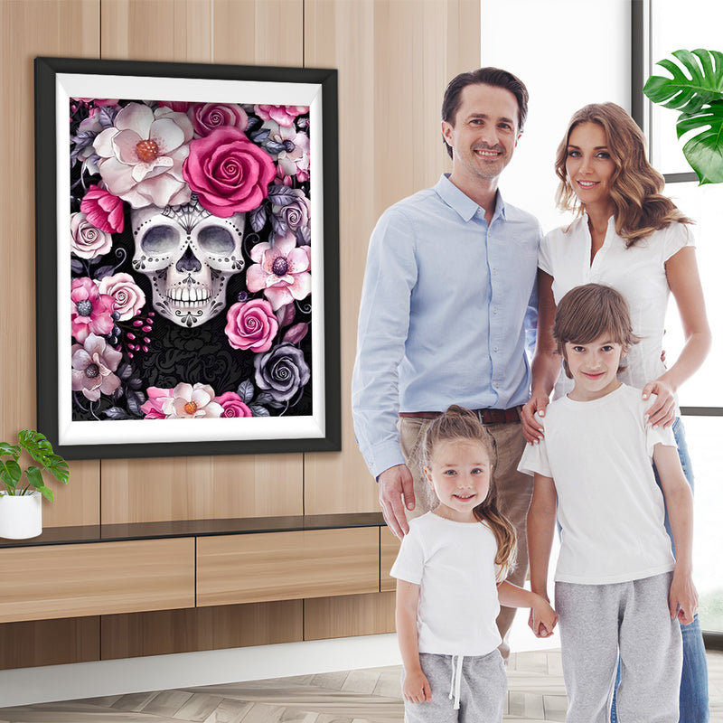 Totenkopf mit Blumen Diamond Painting