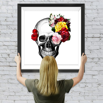 Totenkopf mit bunten Blumen Diamond Painting