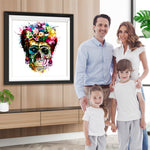 Totenkopf mit bunten Blumen und Brille Diamond Painting