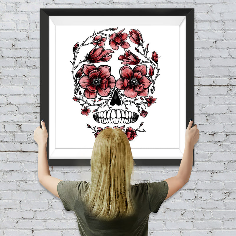 Totenkopf mit Mohnblumen Diamond Painting