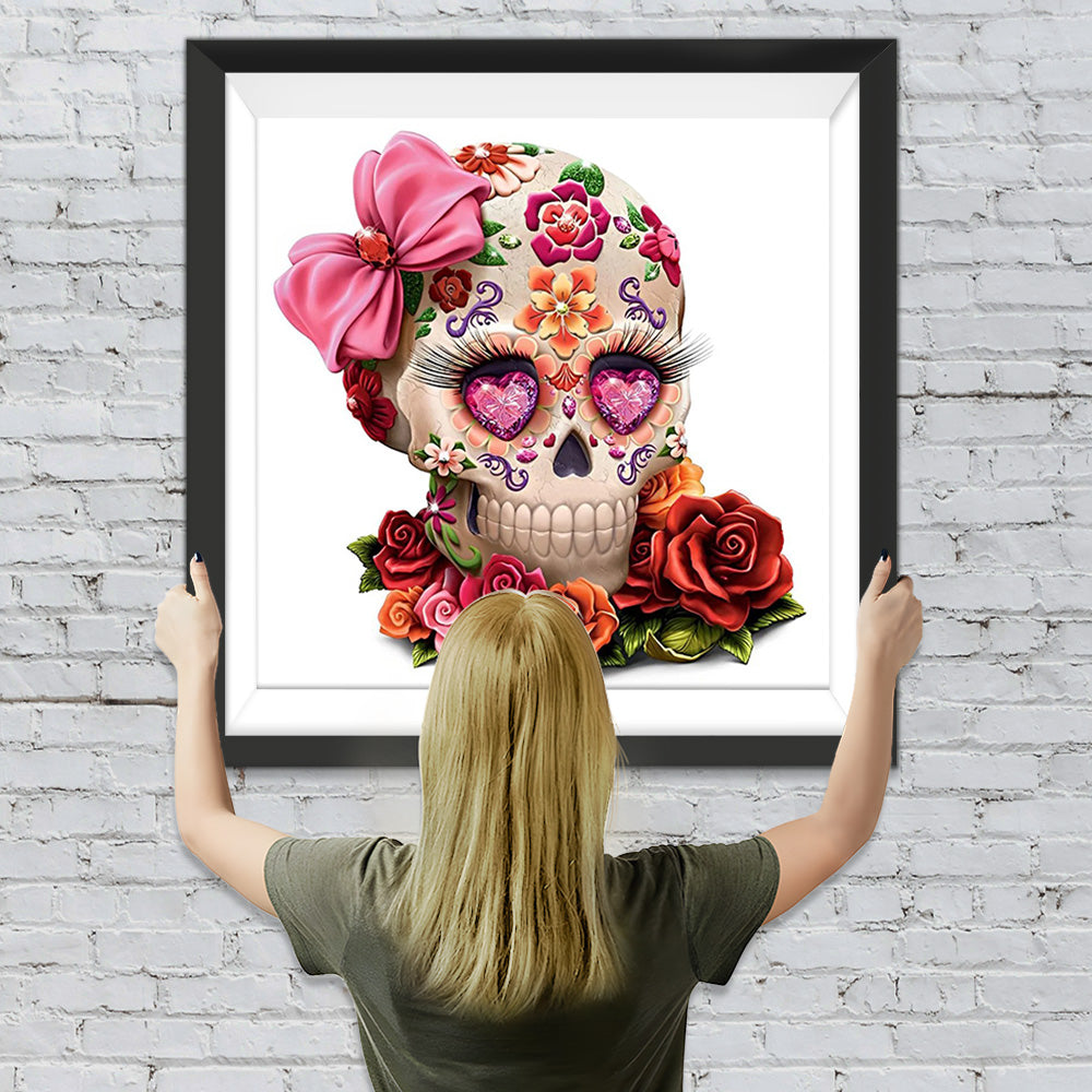 Totenkopf mit Schleife und Rosen Diamond Painting