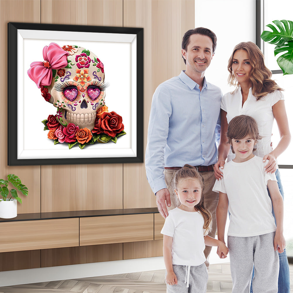Totenkopf mit Schleife und Rosen Diamond Painting