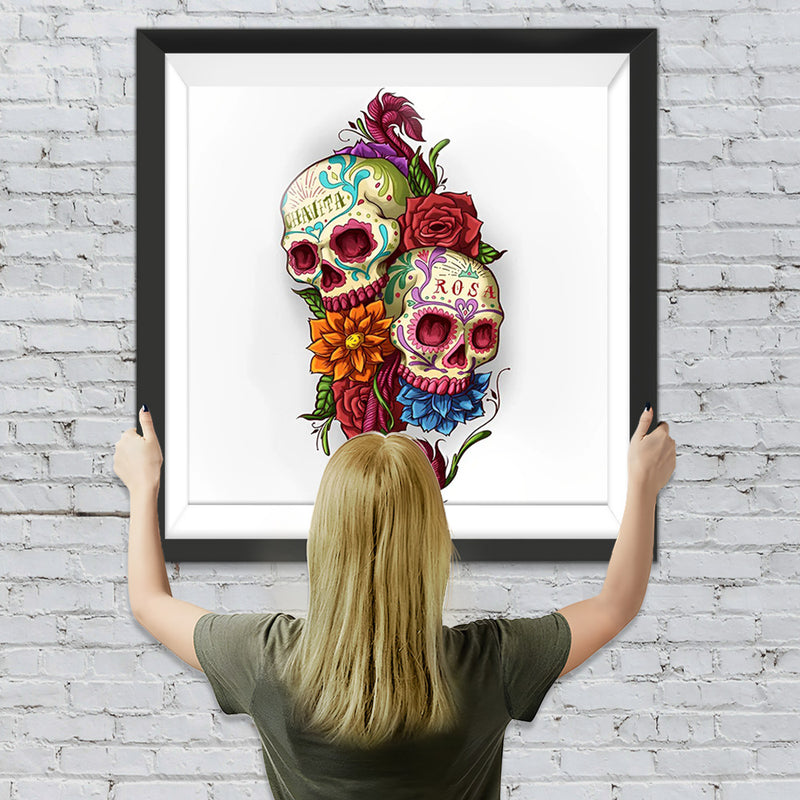 Totenkopf und Blumen Diamond Painting