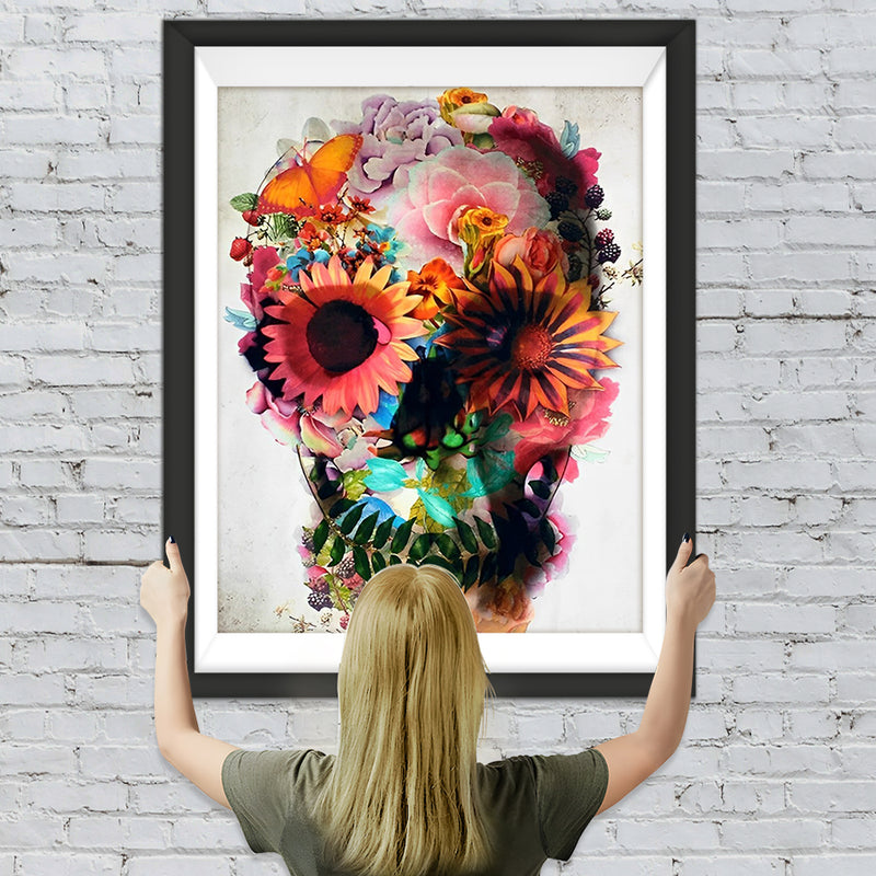 Totenkopf und Blumen Diamond Painting