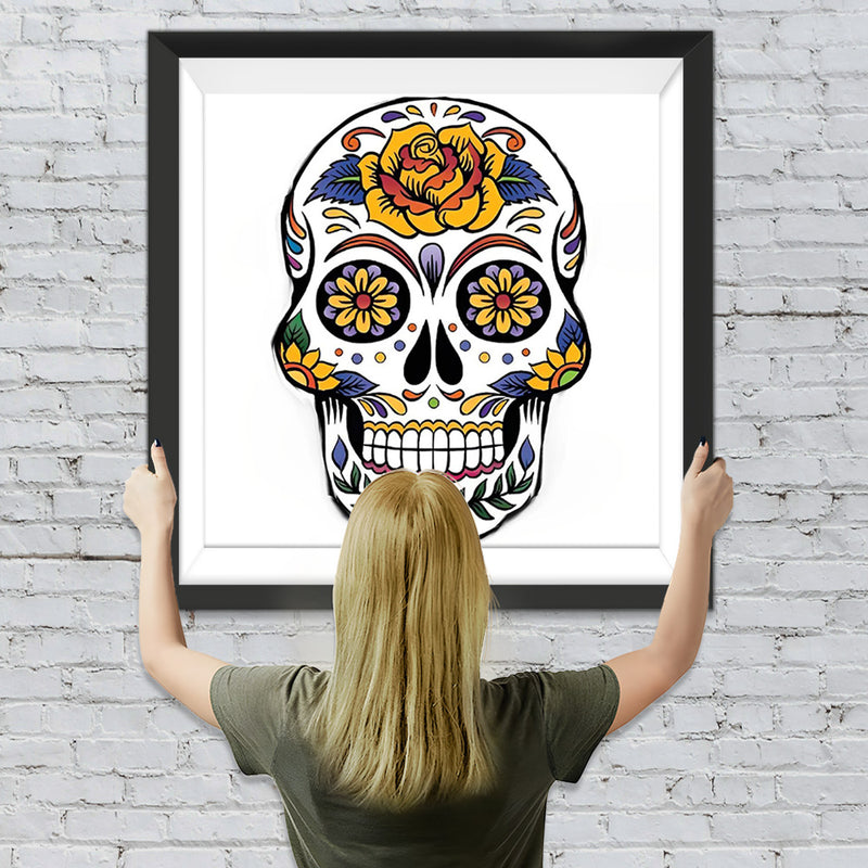 Totenkopf und gelbe Blumen Diamond Painting