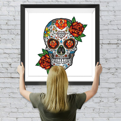 Totenkopf und orange Rosen Diamond Painting