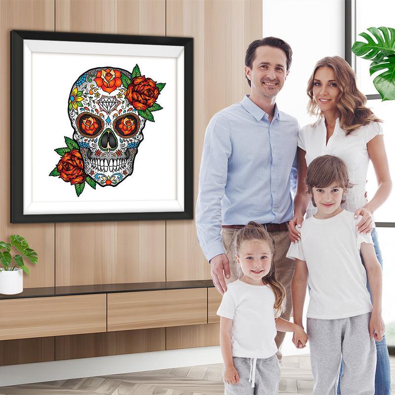 Totenkopf und orange Rosen Diamond Painting