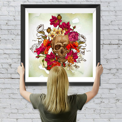 Totenkopf und rote Blumen Diamond Painting