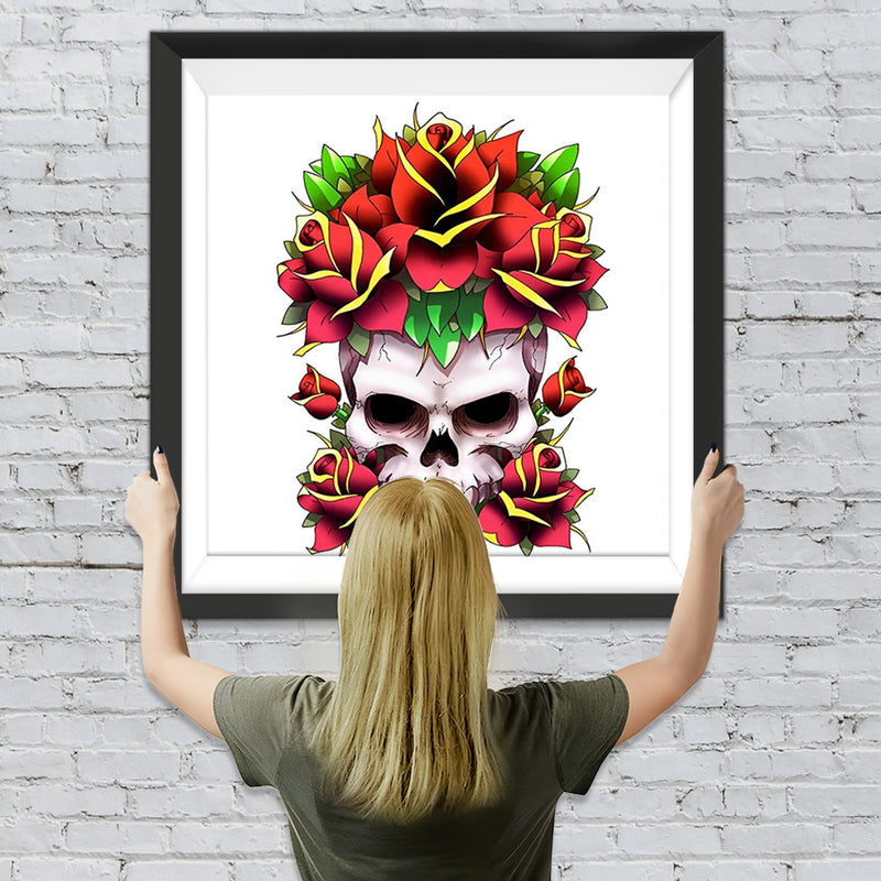 Totenkopf und rote Rosen Diamond Painting