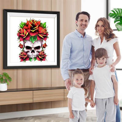 Totenkopf und rote Rosen Diamond Painting