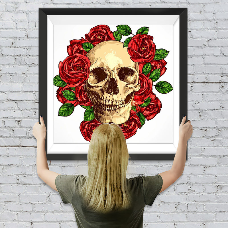 Totenkopf und rote Rosen Diamond Painting