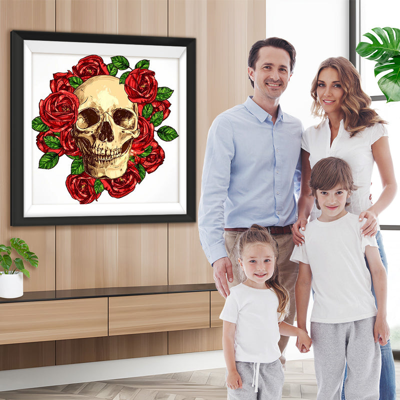 Totenkopf und rote Rosen Diamond Painting