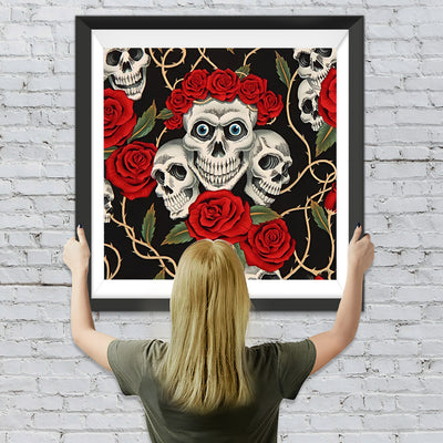 Totenkopf und rote Rosen Diamond Painting