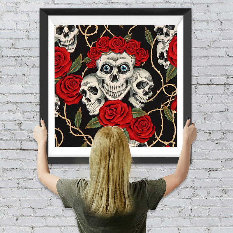 Totenkopf und rote Rosen Diamond Painting