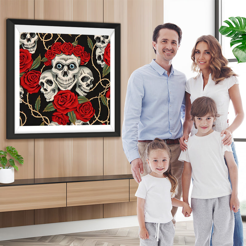 Totenkopf und rote Rosen Diamond Painting