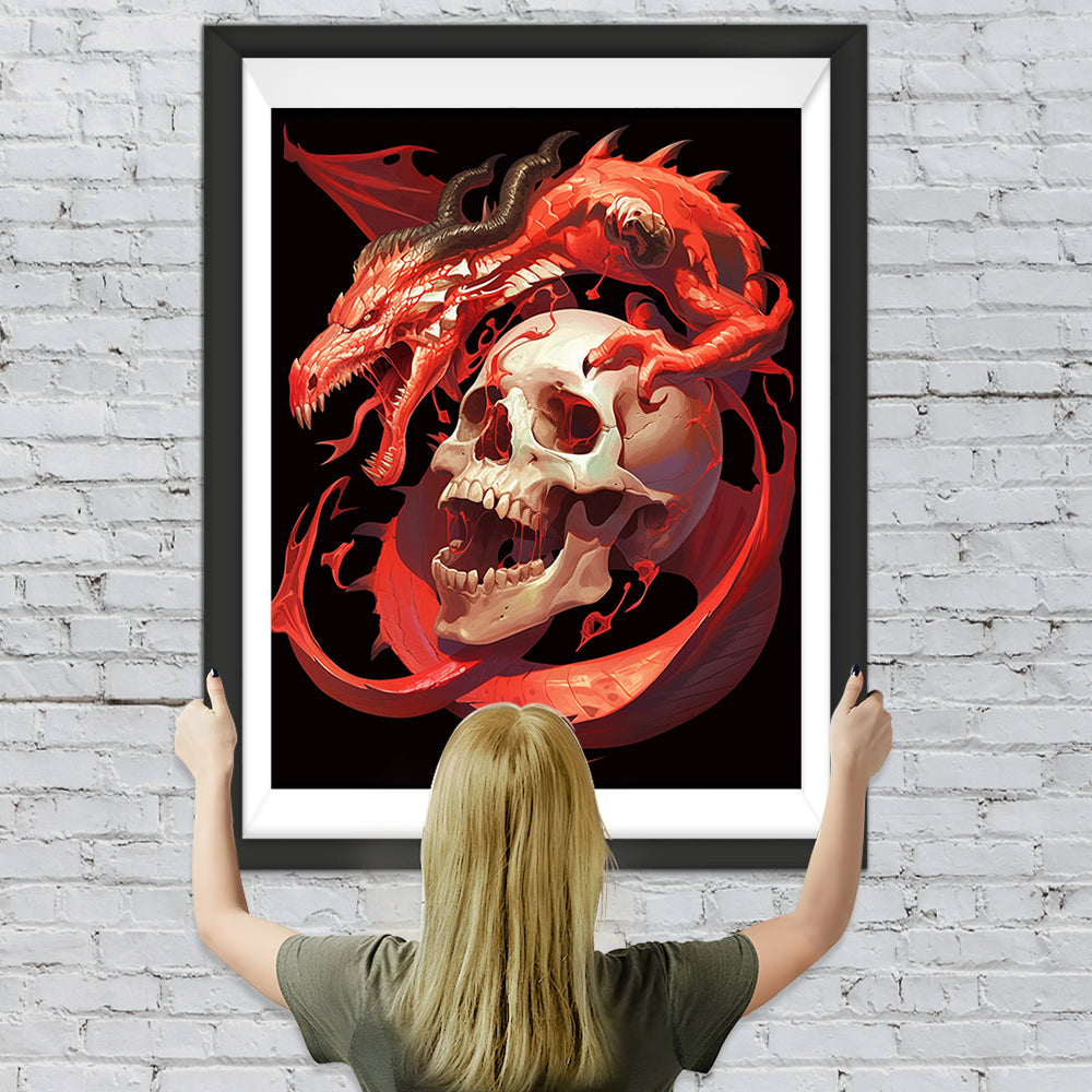 Totenkopf und Roter Drache Diamond Painting