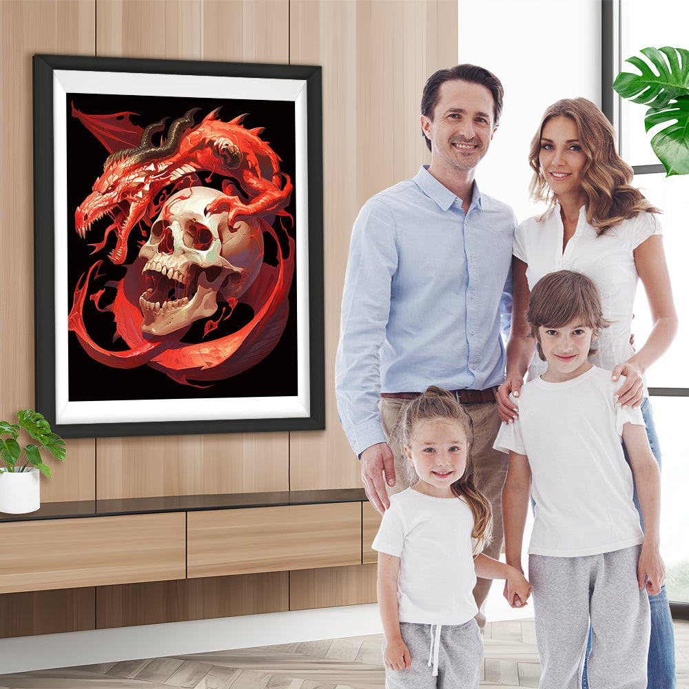 Totenkopf und Roter Drache Diamond Painting