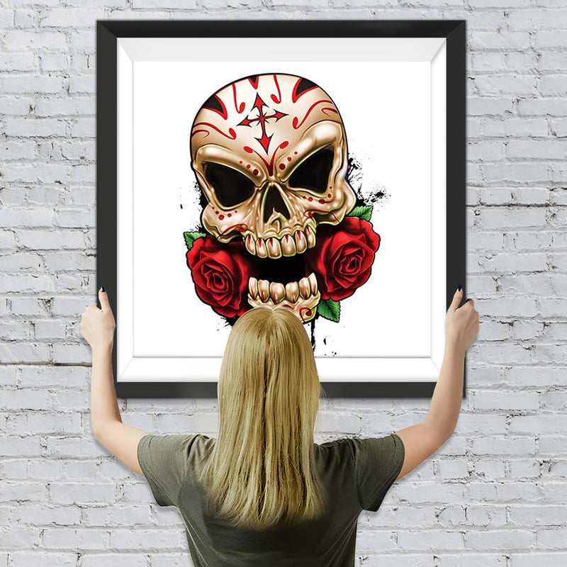 Totenkopf und zwei Rosen Diamond Painting