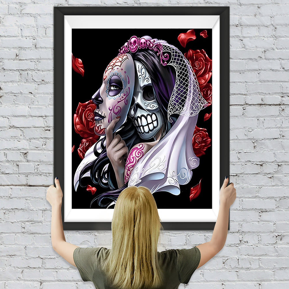 Totenkopfbraut mit Maske Diamond Painting