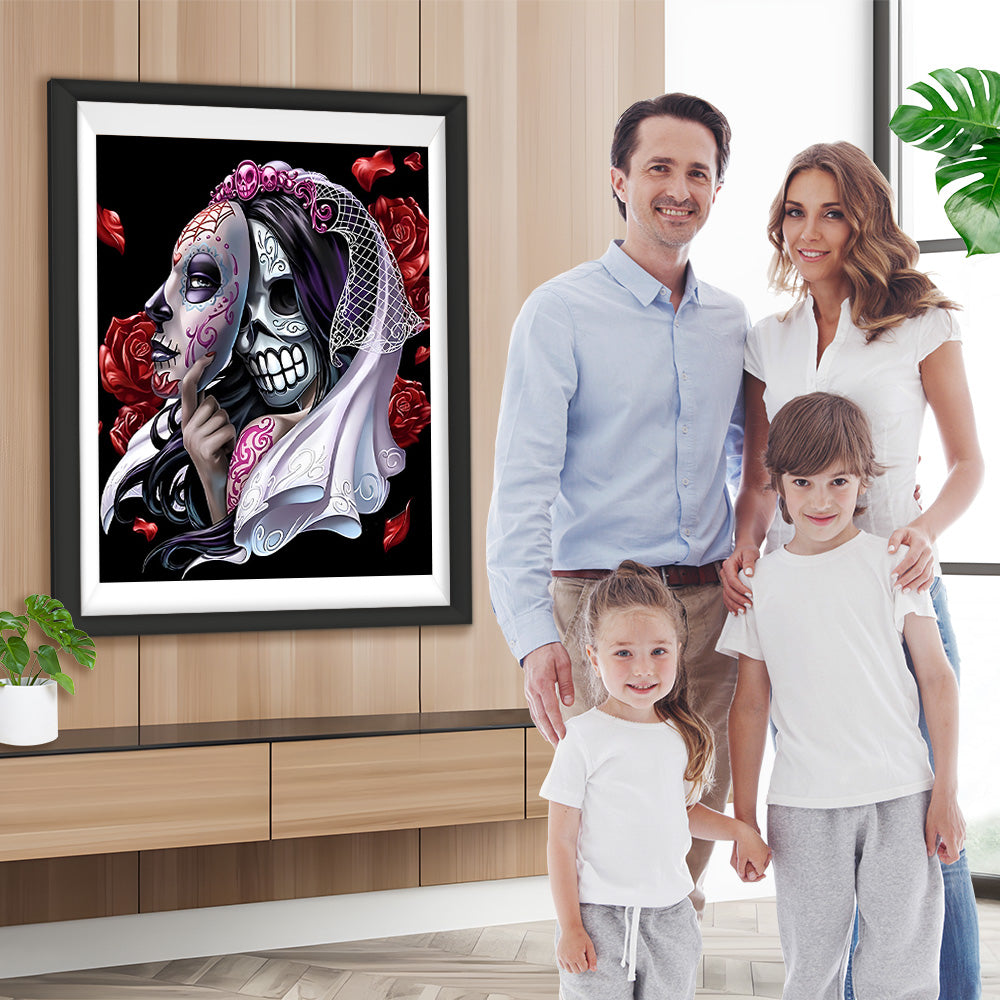 Totenkopfbraut mit Maske Diamond Painting