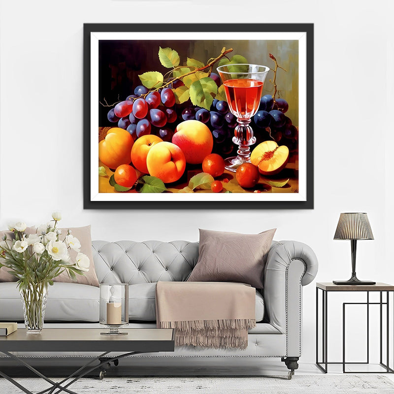 Trauben, Pfirsiche und Wein Diamond Painting