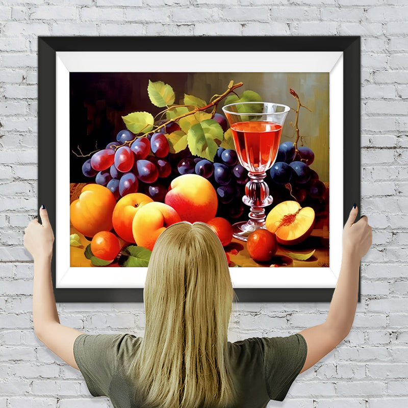 Trauben, Pfirsiche und Wein Diamond Painting