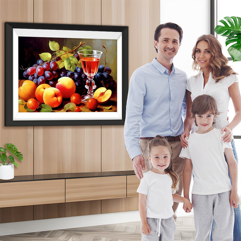 Trauben, Pfirsiche und Wein Diamond Painting