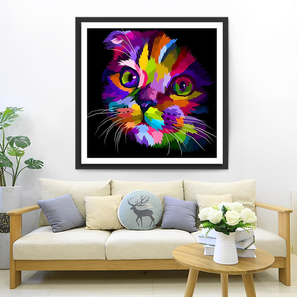 Traurige bunte Katze Diamond Painting