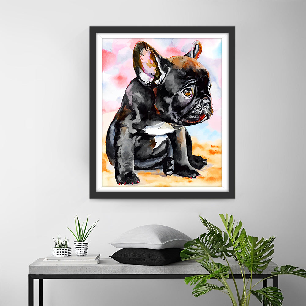 Traurige schwarze Bulldogge Diamond Painting