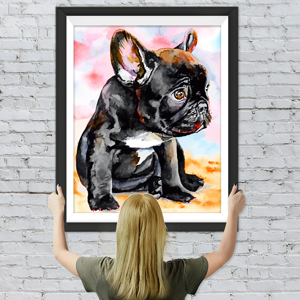 Traurige schwarze Bulldogge Diamond Painting