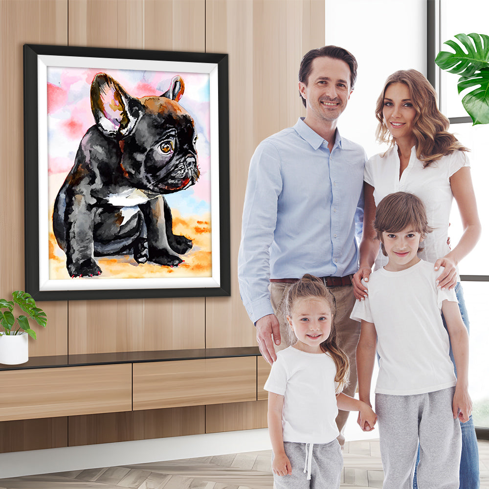 Traurige schwarze Bulldogge Diamond Painting