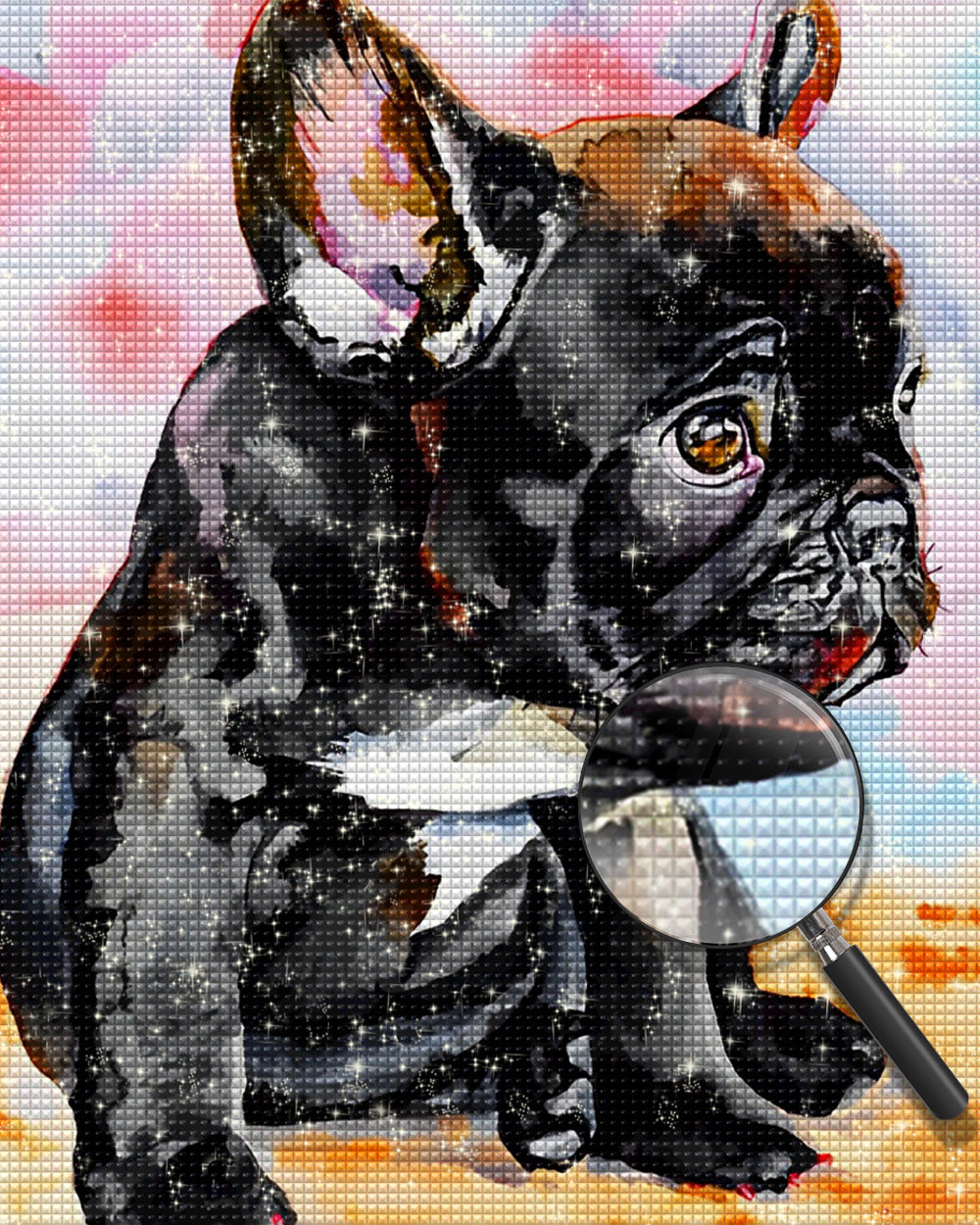 Traurige schwarze Bulldogge Diamond Painting
