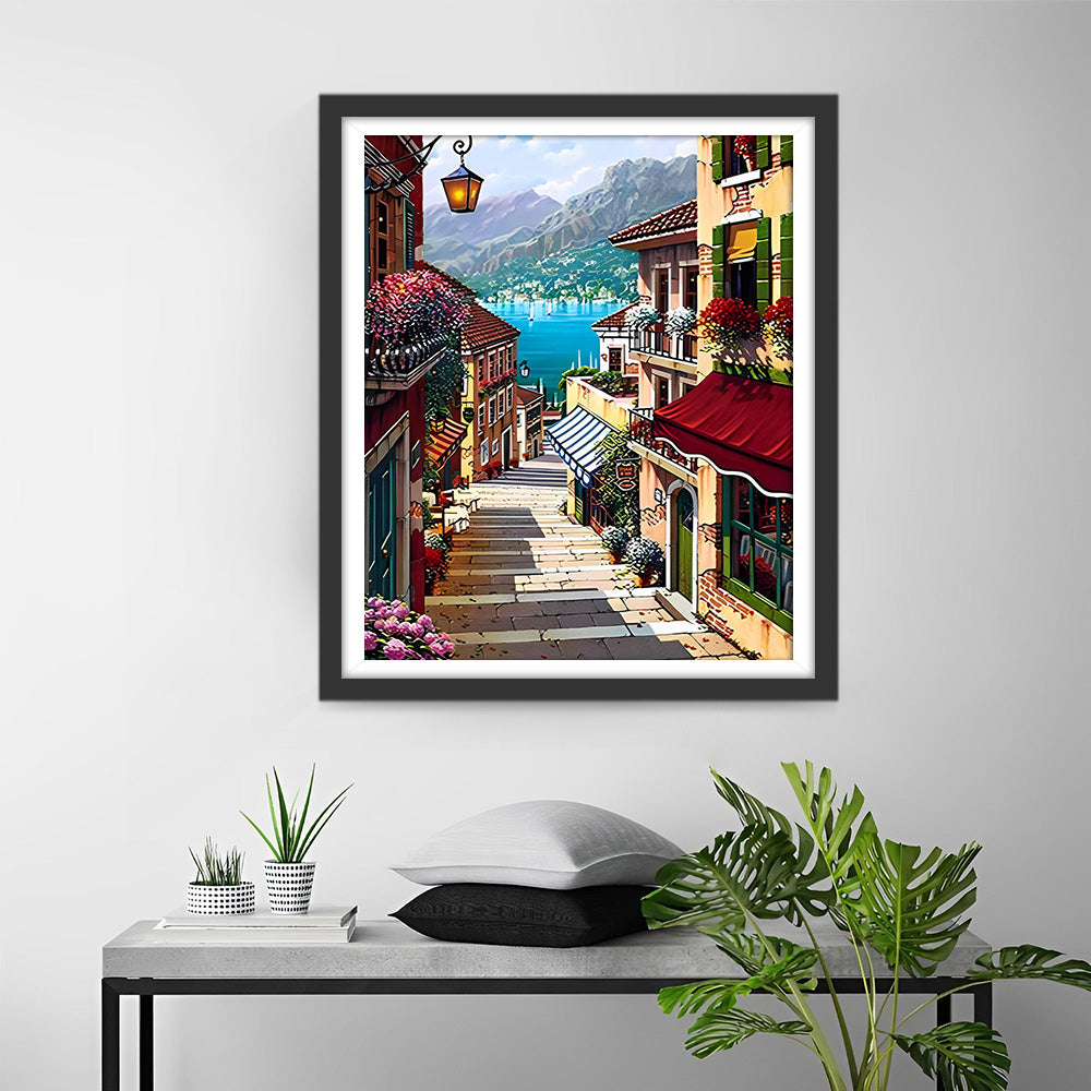 Treppen in einer Küstenstadt Diamond Painting