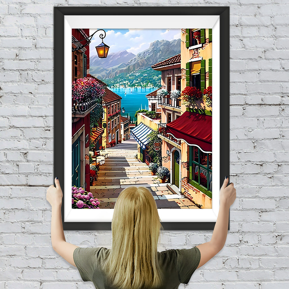 Treppen in einer Küstenstadt Diamond Painting