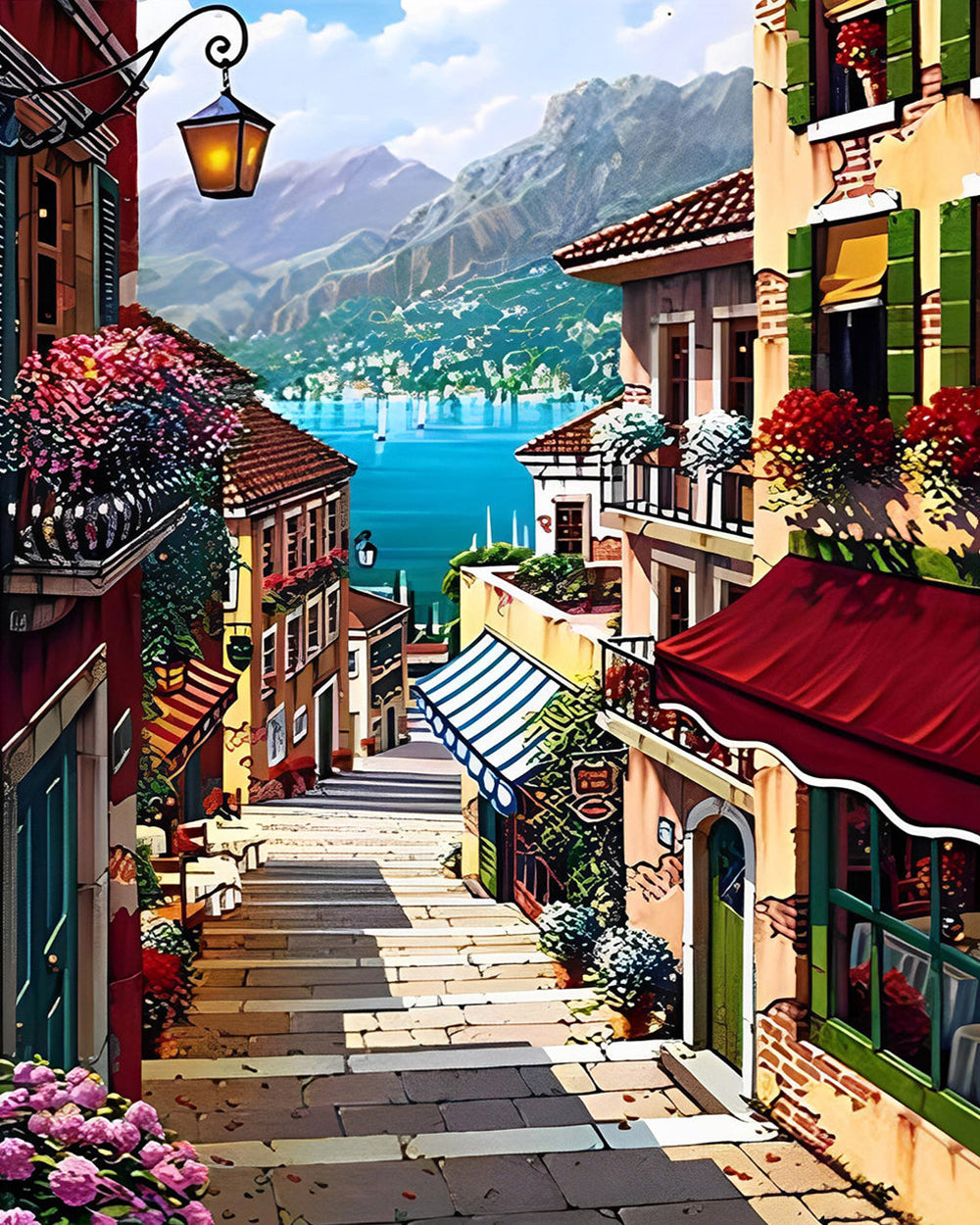 Treppen in einer Küstenstadt Diamond Painting