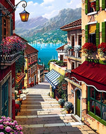 Treppen in einer Küstenstadt Diamond Painting