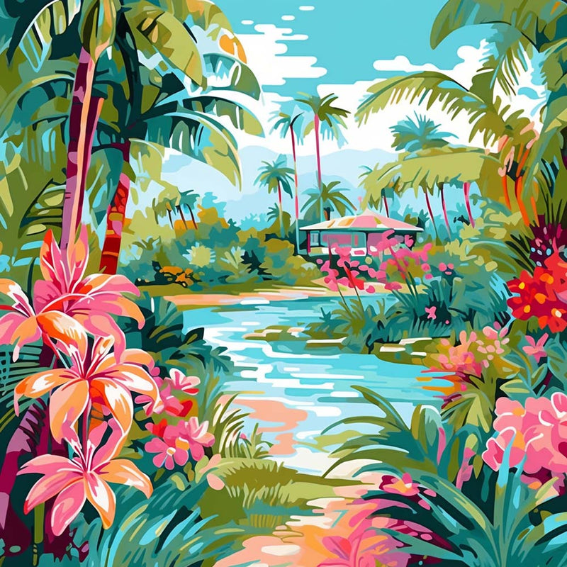 Tropische Pflanzen und Blumen Diamond Painting