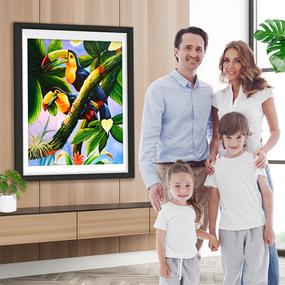 Tukan und grüne Blätter Diamond Painting