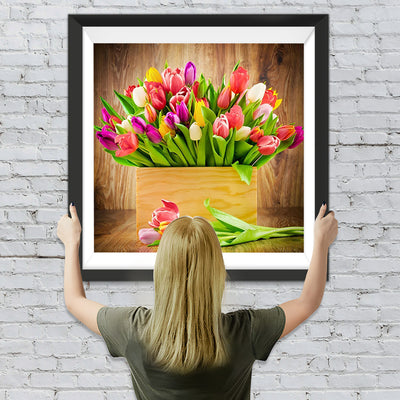 Tulpen in der Holzkiste Diamond Painting