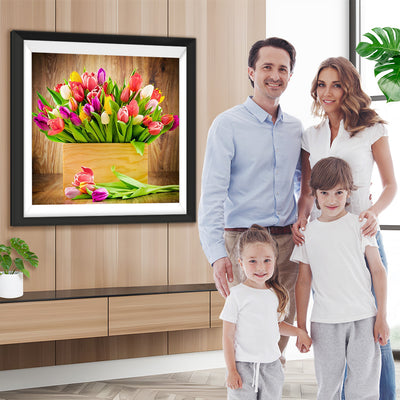 Tulpen in der Holzkiste Diamond Painting