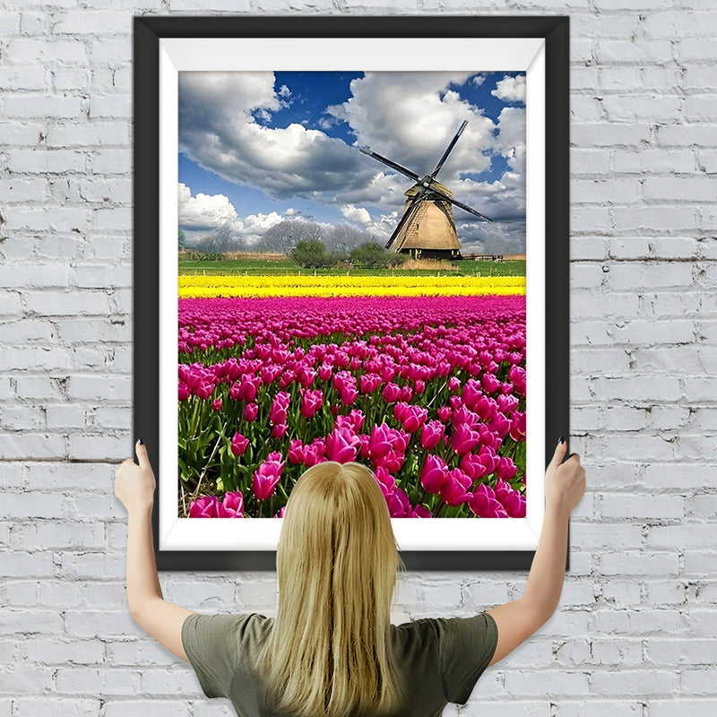 Tulpen und Windmühle Diamond Painting