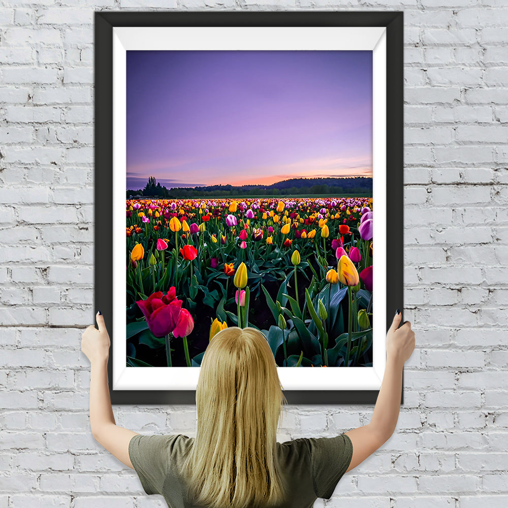 Tulpenfeld und lila Himmel Diamond Painting
