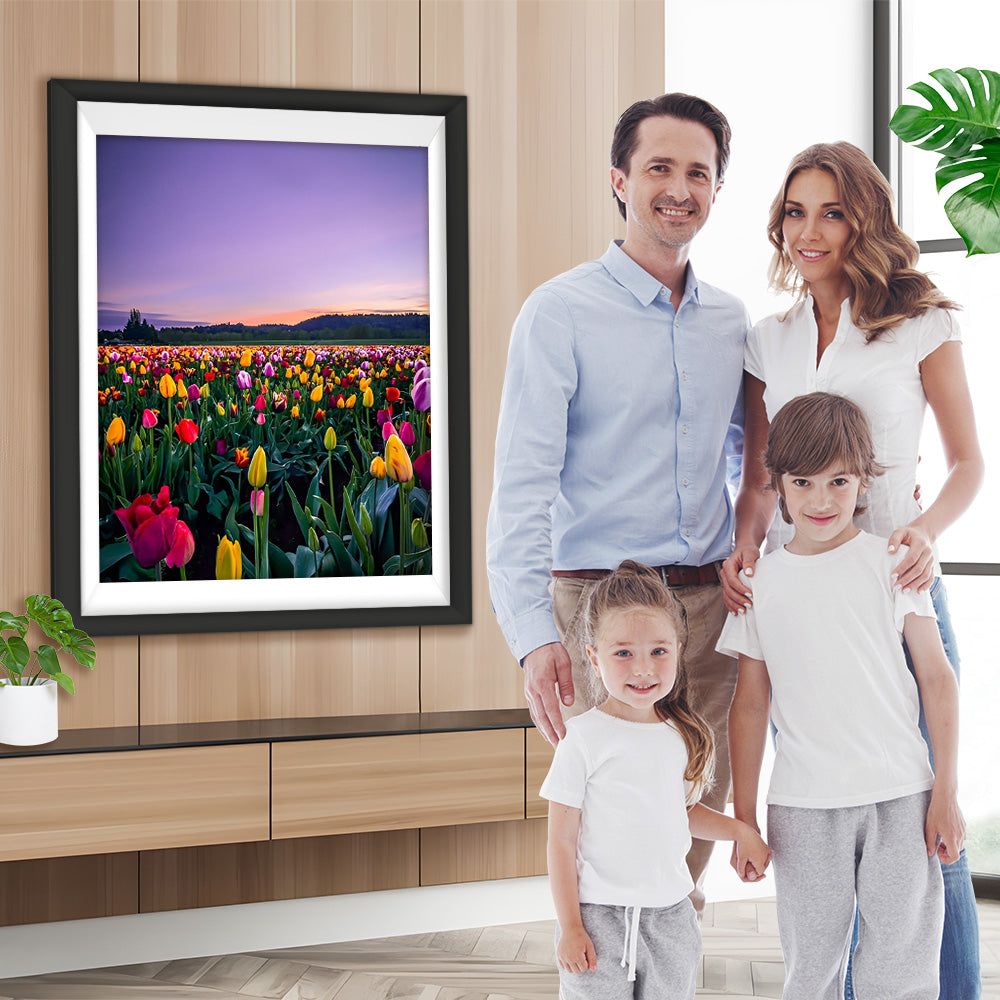 Tulpenfeld und lila Himmel Diamond Painting
