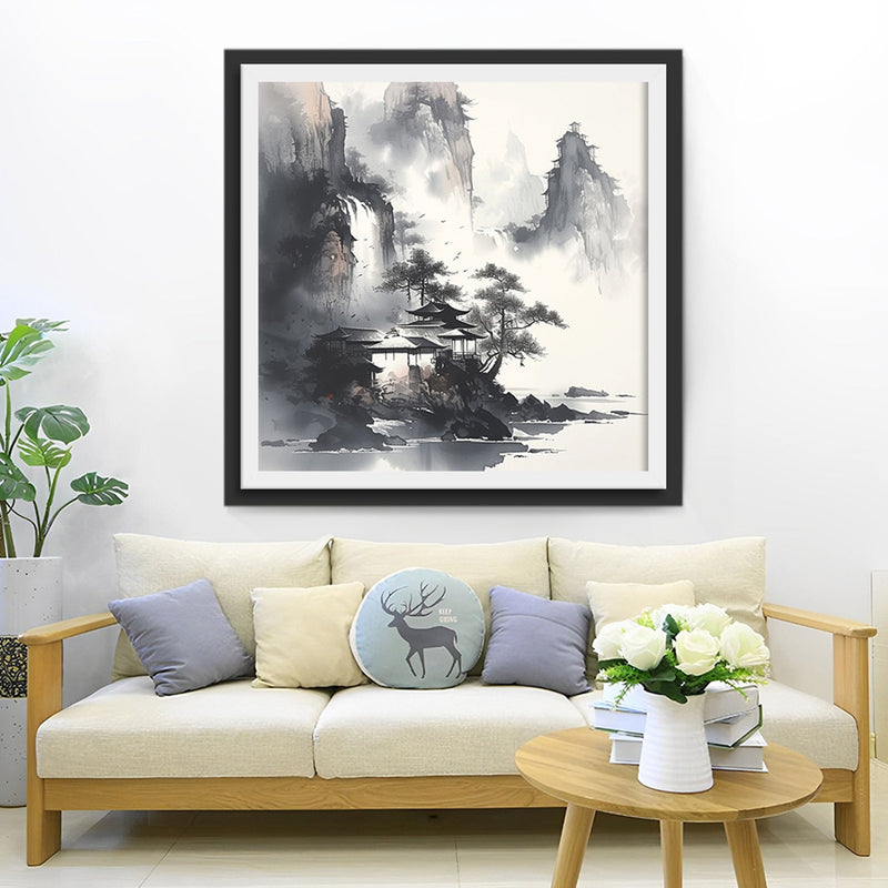 Tuschemalerei der Berge Diamond Painting