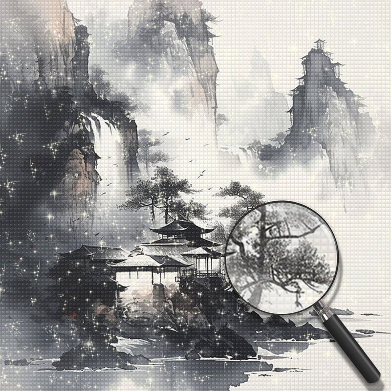 Tuschemalerei der Berge Diamond Painting
