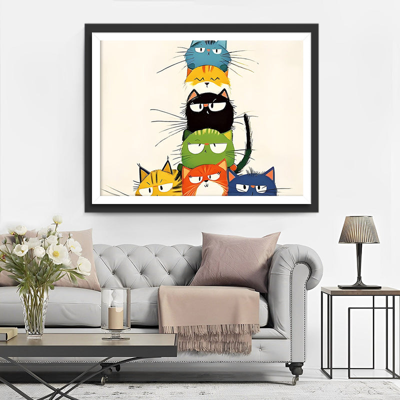 Übereinander gestapelte Cartoon-Katzen Diamond Painting