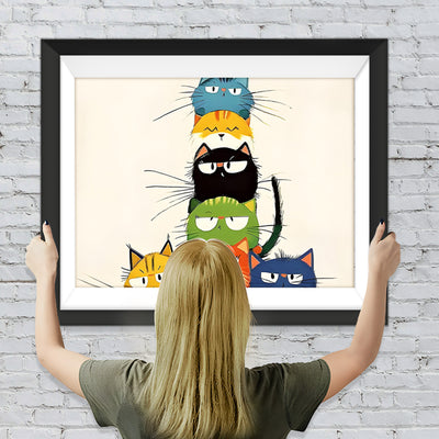 Übereinander gestapelte Cartoon-Katzen Diamond Painting