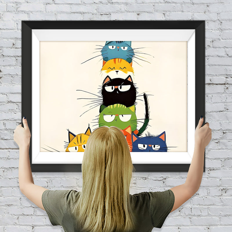 Übereinander gestapelte Cartoon-Katzen Diamond Painting