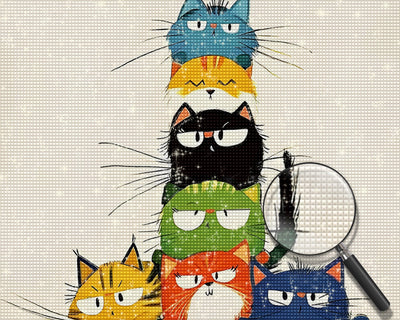 Übereinander gestapelte Cartoon-Katzen Diamond Painting