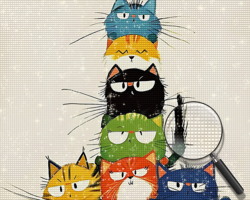 Übereinander gestapelte Cartoon-Katzen Diamond Painting